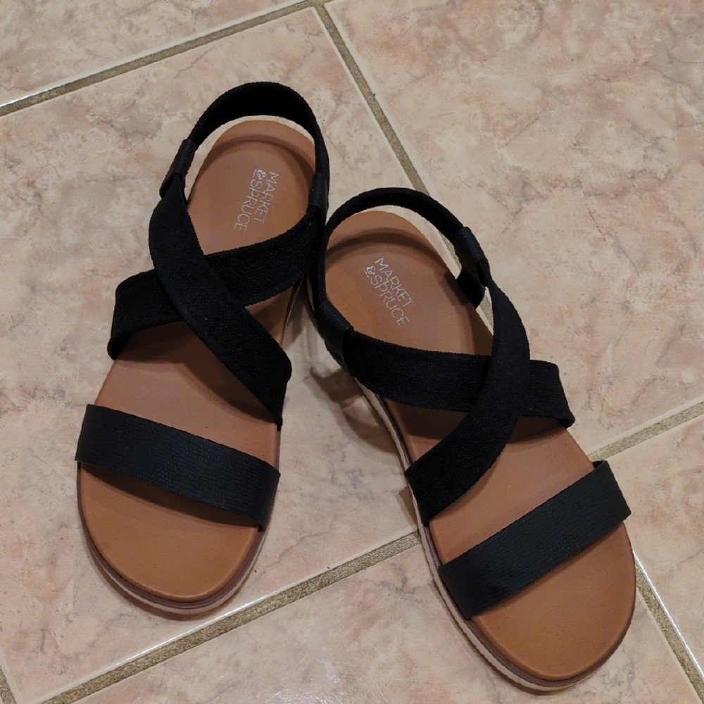 Market & Spruce Black Sandals with Adjustable Ankle Strap